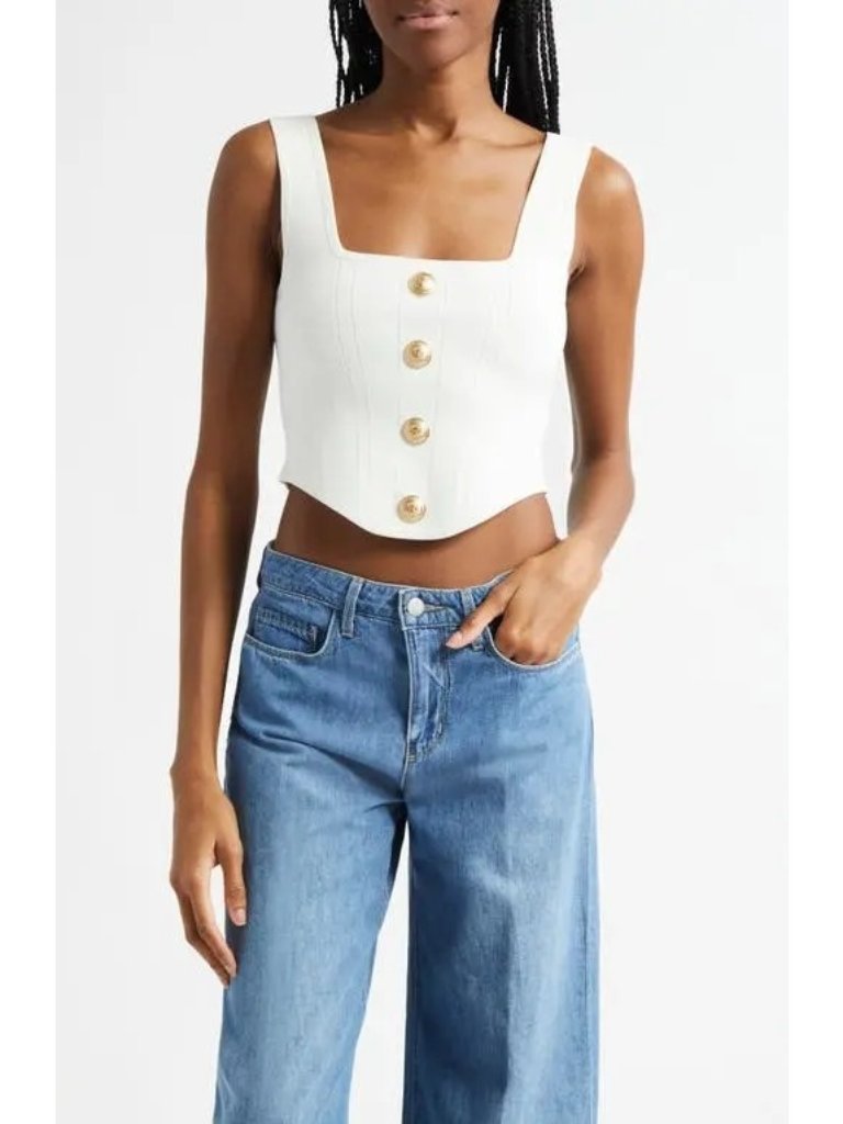 L'agence Saga Tank Square Neck Ivory Gold Top Size Xs Nwot